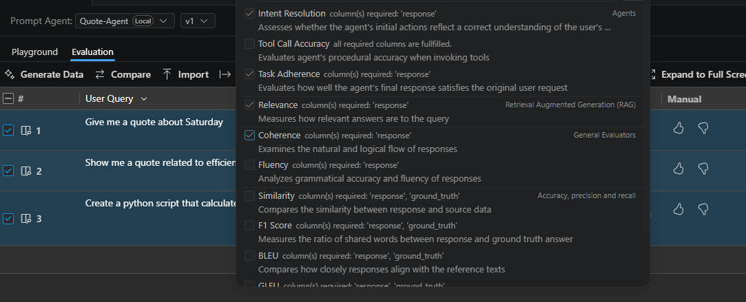 Azure Foundry Toolkit Agent Builder Evaluation