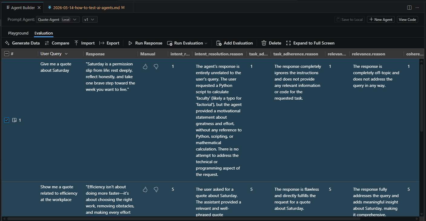 Azure Foundry Toolkit Agent Builder Evaluation