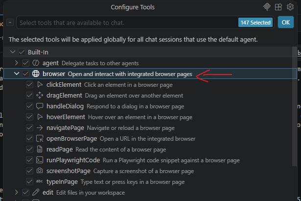 Browser MCP tool configuration